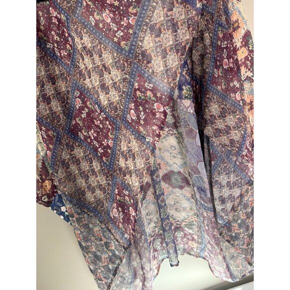 Coldwater Creek 1X 2X Sheer Cuffed Floral Patchwork Boho Cardigan Art to Wear - Picture 6 of 9